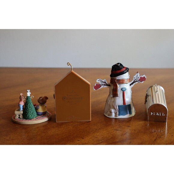 Vtg Lot Of 4 Hallmark Christmas Ornament Tin Snowman Critters Animal Forest Hedg - Picture 9 of 16